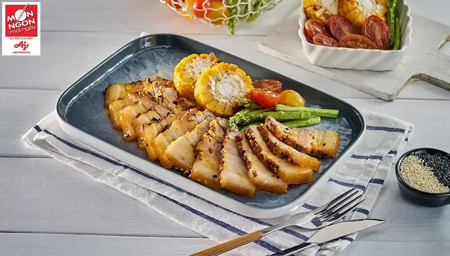 ba rọi nướng m&egrave; rau củ