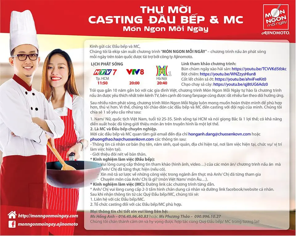 Thông báo casting Đầu bếp và MC cho chương trình MNMN