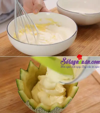 C&aacute;ch l&agrave;m b&aacute;nh mousse dưa lưới 4