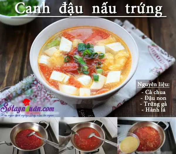 Canh đậu phụ nấu trứng