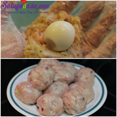 Hướng dẫn l&agrave;m thịt vi&ecirc;n bọc trứng c&uacute;t sốt c&agrave; chua ngon 5